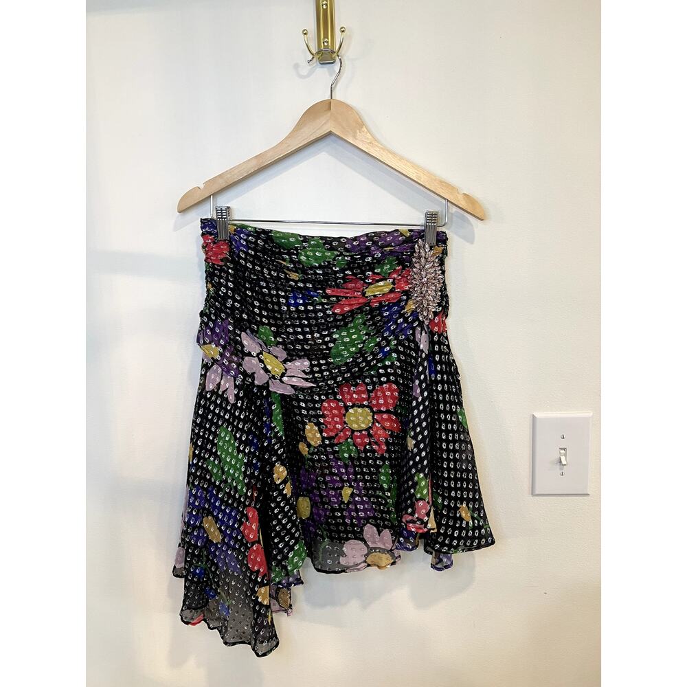 Dodo Bar Or Floral Mini Skirt Sheer Metallic Polka Dot Embellished Size 42